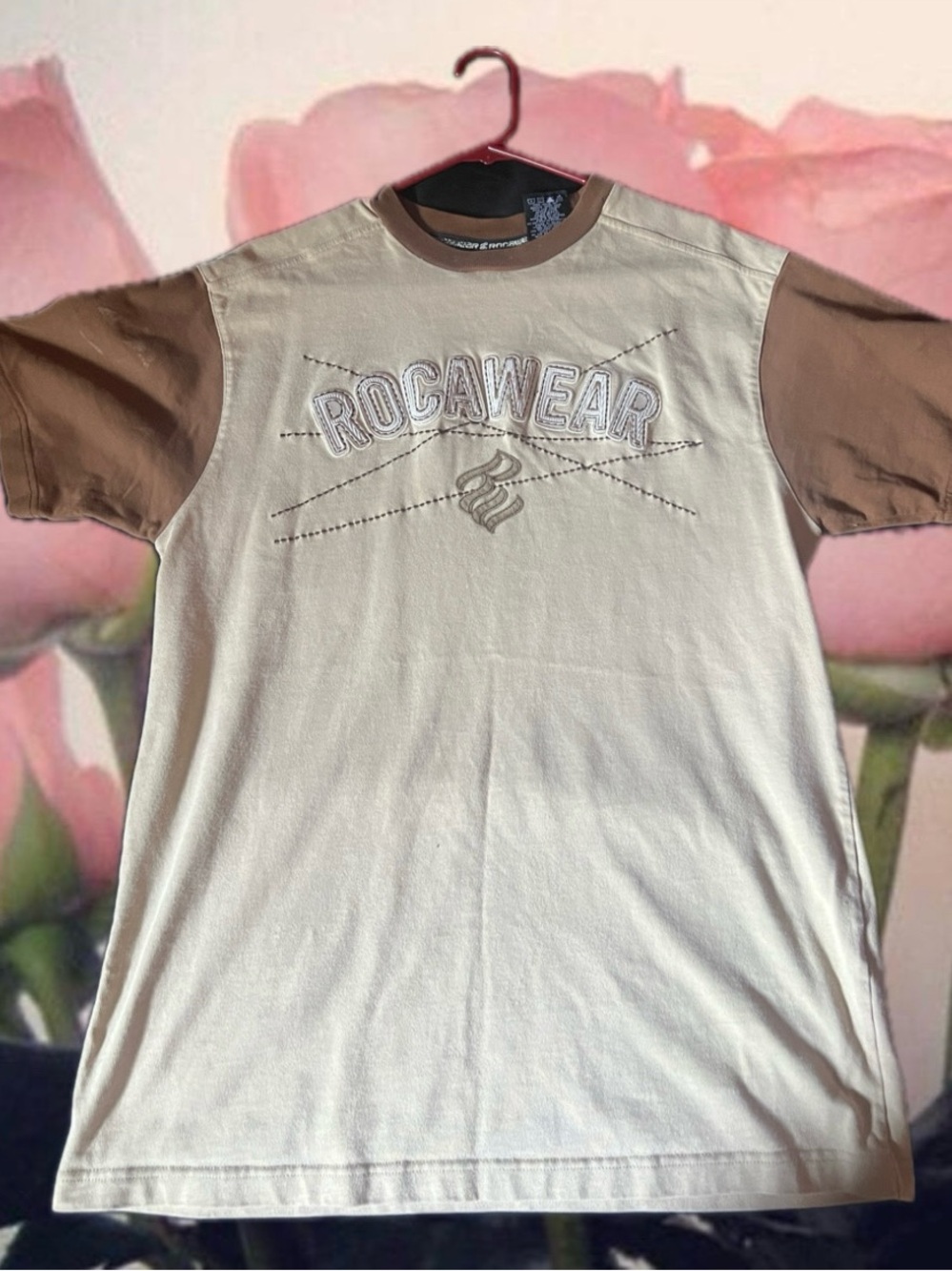 Rocawear Two-Tone Cream & Brown Logo Tee Mens S